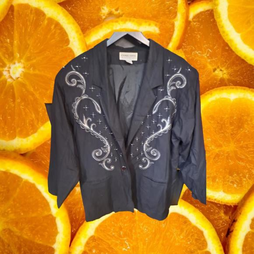 VIntage Carol Horn Black Blazer‎ with White Design Size Medium
